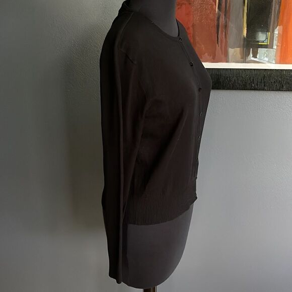 SILKS black stretch soft silk/nylon blend crew neck button front cardigan. Med - Picture 2 of 4